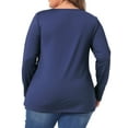 thumbnail image 3 of Agnes Orinda Women's Plus Size Tops Notched Gathered Neck Long Sleeve T-Shirts Loose Casual Tunic Blouses 2X Dark Blue, 3 of 6