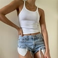 thumbnail image 4 of iOPQO tank top for women Women's Casual Fashion Solid O-neck Navel Slim Camisole Top womens tank tops White + L, 4 of 9