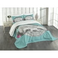 thumbnail image 3 of Ambesonne Sloth Quilted Bedspread Set 3 Pcs, DJ Sloth Headphones, King Size, Teal Grey Fuchsia, 3 of 5