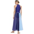 thumbnail image 3 of Aislor Women Lyrical Dance Rhinestone Sleeveless Contemporary Dancewear Mesh Split Long Dress Navy Blue M, 3 of 6