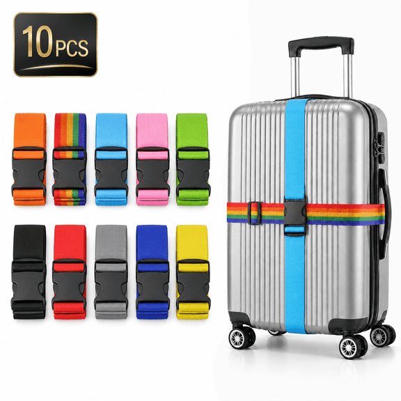 WLGJL 10 Pack Luggage Straps 71" Long Belts Keep Suitcase Secure While Traveling, TSA Approved Add a Bag Premium Accessory for Travel Bag Closure