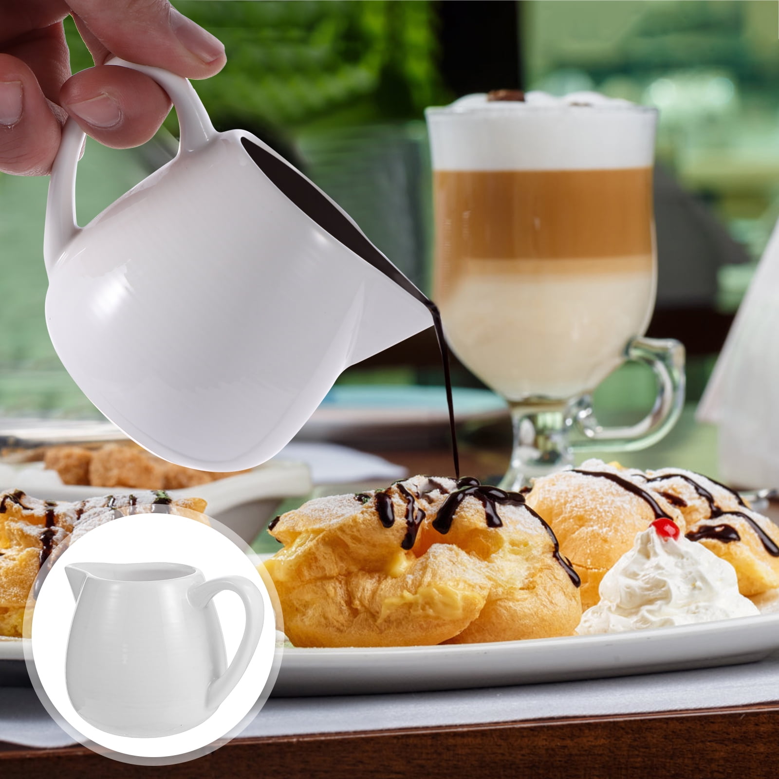 Housoutil Mini Milk Pot 4pcs Small Creamer Pitcher with Handle 50ml  Porcelain Milk Jug Sauce Jugs Coffee Serving Pitcher For Sauces Salad  Coffee Milk