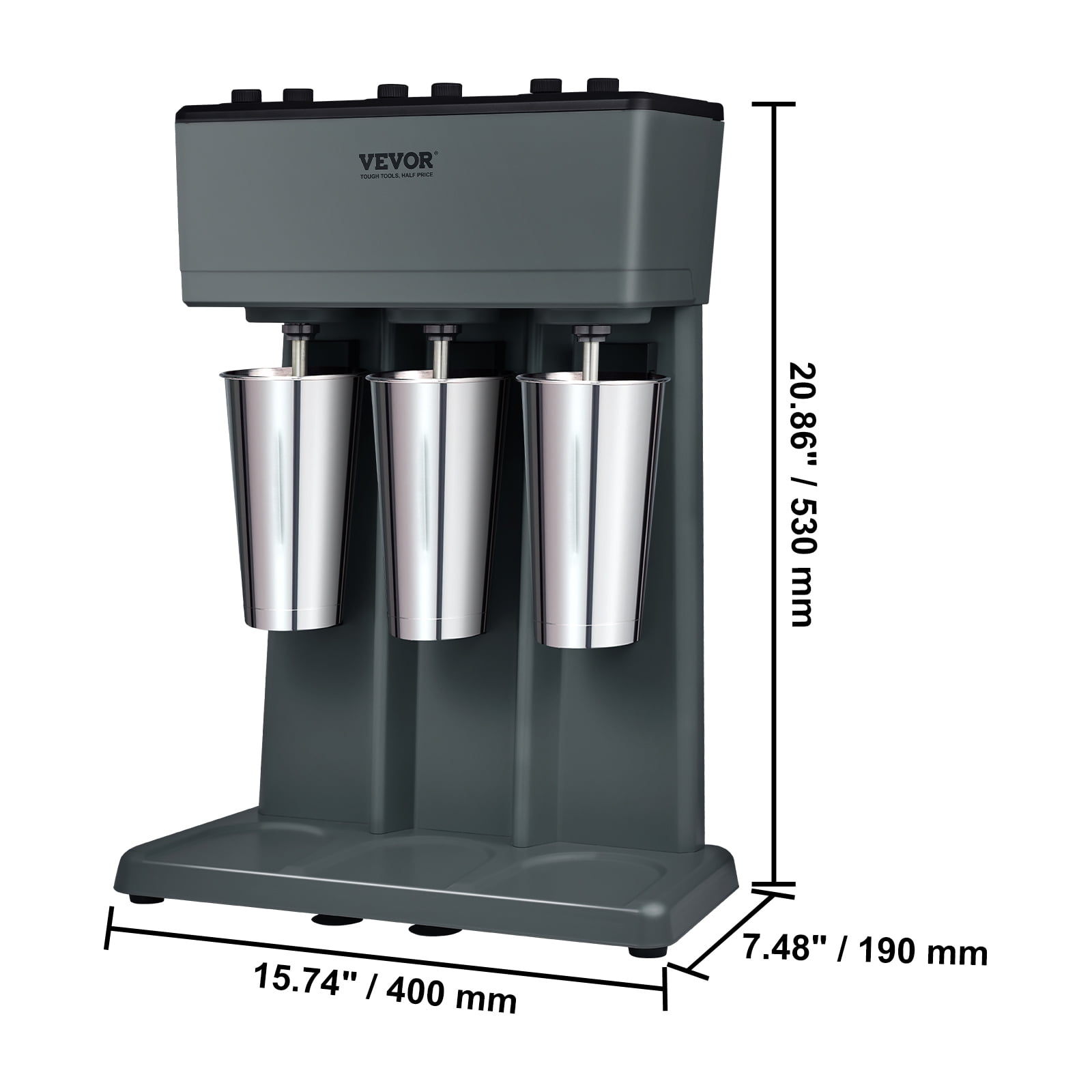 VEVOR Milkshake Machine, 375W x 3 Milkshake Maker Mixer, Triple Head Drink Mixer Blender Machine, 3-Speed Milkshake Blender with 3 x 820ml Stainless Steel Cup for Commercial