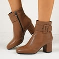 thumbnail image 2 of WRKEKC Womens Boots Ankle Booties Solid Square Toe Side Zipper Thick Heel Mid Heel Short Boots for Ladies Winter, 2 of 9