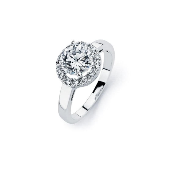 Sterling Silver 925 Rhodium Plated Clear Round Halo Bridal Ring White CZ Jewelry Female Size 5