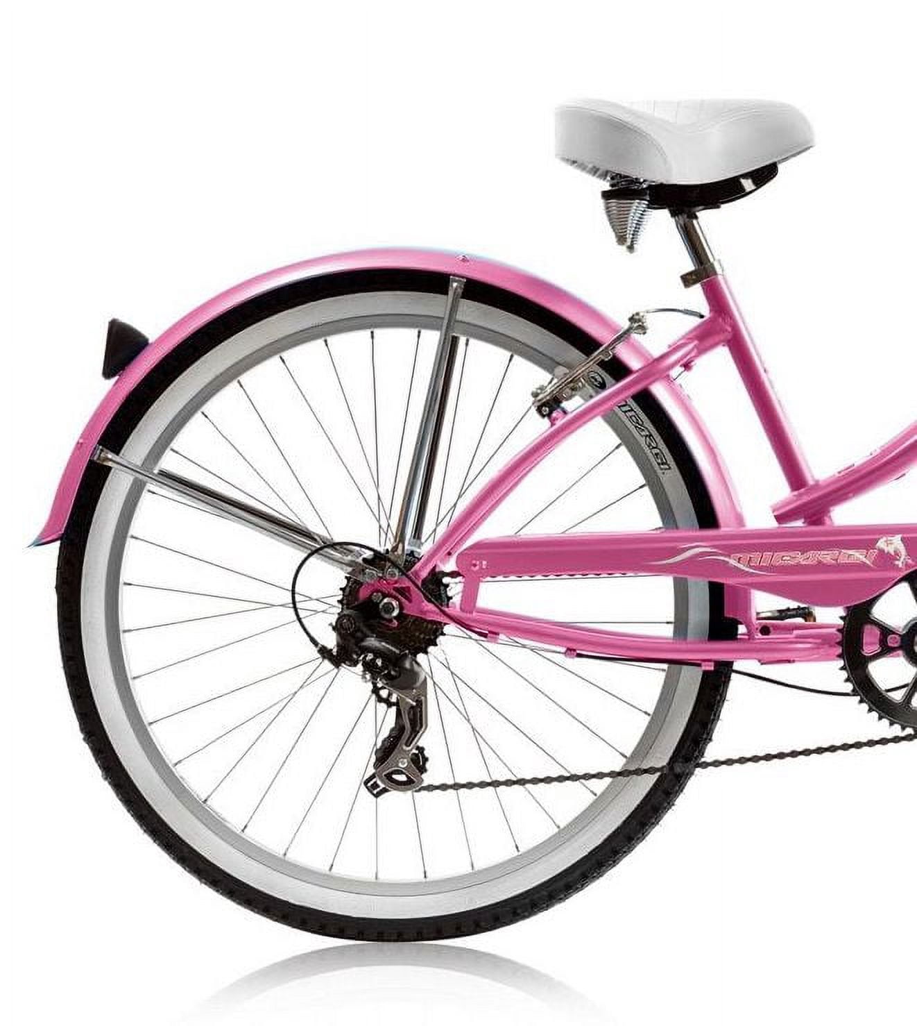 Wonder Wheels 26 In. Beach Cruiser Shimano Tx-35 7 Speed Bicycle, Bike, V-Brake Stainless Steel Spokes One Piece Crank Alloy Pink Rims 36 H With Fender - Pink