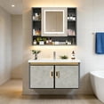 thumbnail image 1 of Gabinete de Baño de Lavamanos y Armario con Espejo Ajustable en 3 Colores, Armario de Pared para Baño con Grifos de Agua Caliente y Fría, Tuberías de Desagüe, Estante, 60*40*38cm (Gris Marble), 1 of 9