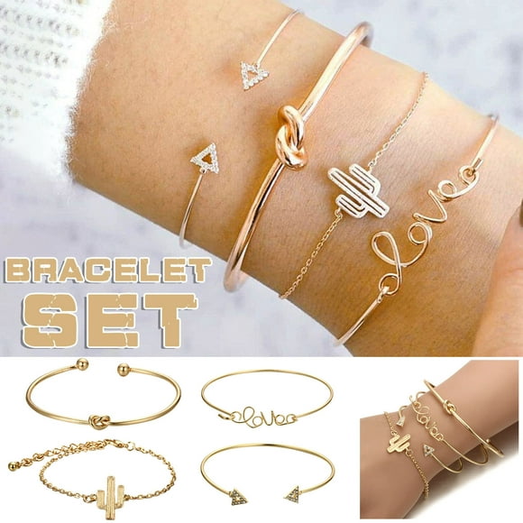 EGNMCR Bangles 4Pcs Elegant Women's Crystal Cactus Bangle Cuff Bracelet Jewelry Set Bracelet Bracelet