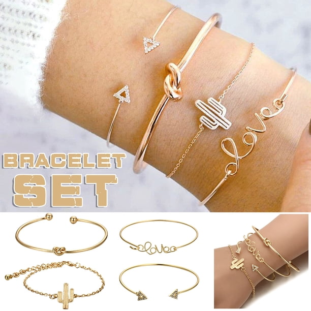 Pulsera para mujer, regalo para mujer, 4 piezas, elegante brazalete de cactus de cristal para mujer, conjunto de joyería, pulsera, pulsera
