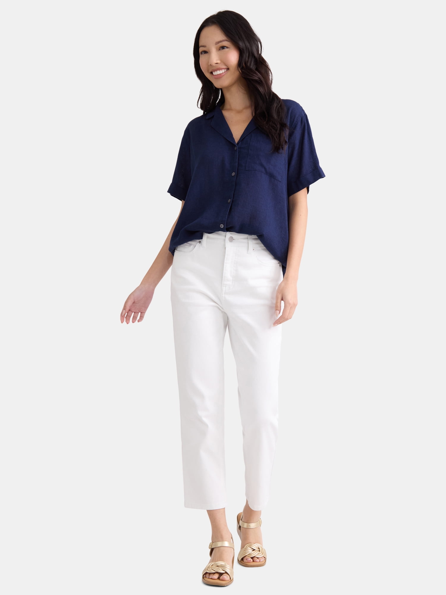 Time and Tru Women’s Cropped Camp Shirt, Sizes XS-XXXL