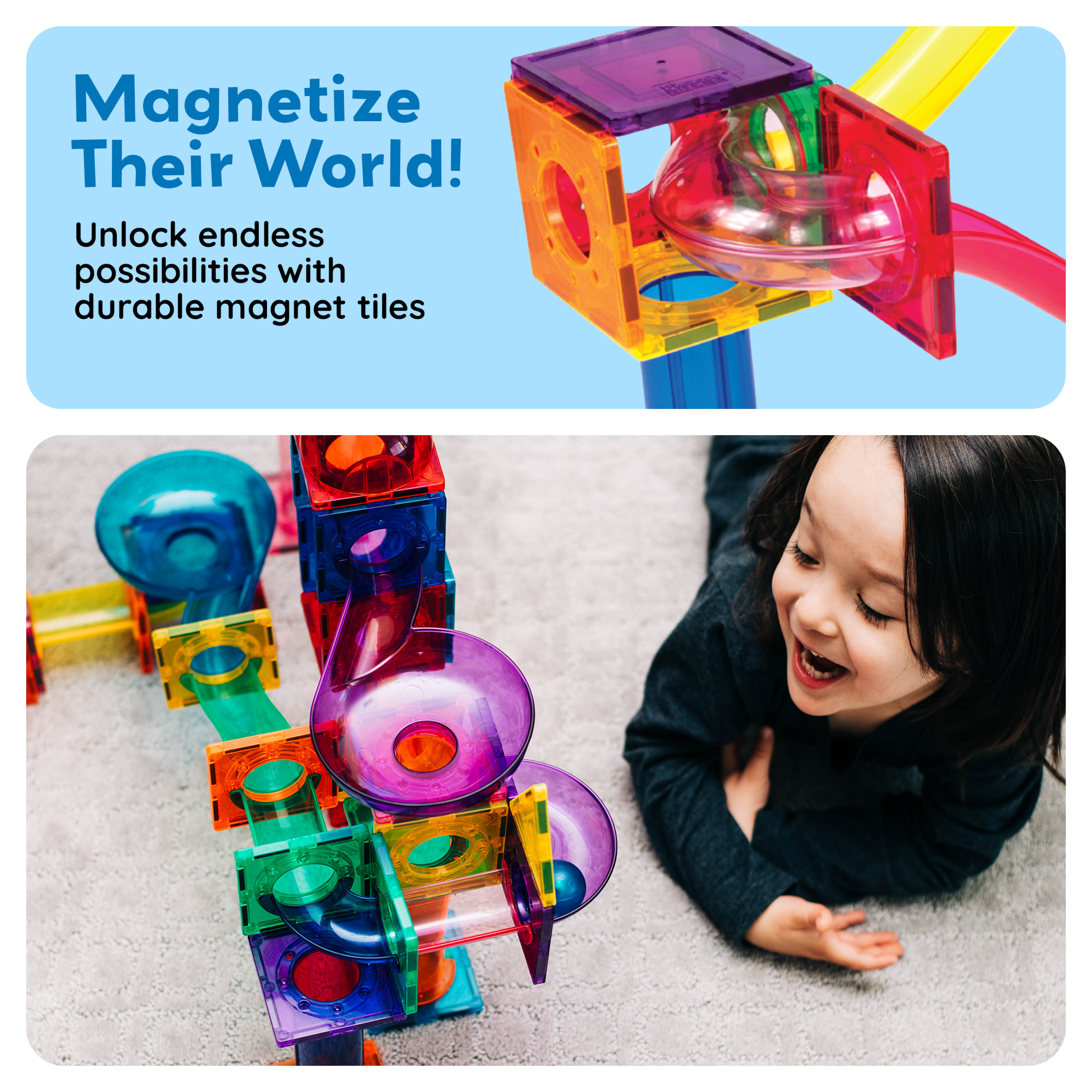 PicassoTiles Marble Run Magnetic Tiles for Kids – 70PCS STEM Educational Construction Building Blocks Race Track Toy Set