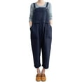 thumbnail image 1 of Salopette Ample en Lin pour Femmes Mode Décontractée Sans Manches avec Poches Marine 3TG, 1 of 1