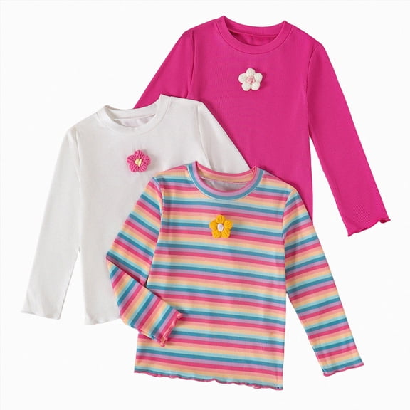 Splozh Long Sleeve Blouse 2T 3T 4T 5T 6T 7T 8T 3 Pack Toddler Girls Shirts Long Sleeve Shirt for Girls Tees Kids Tshirts Clothes Fall Tops,Hot Pink,4-5 Years