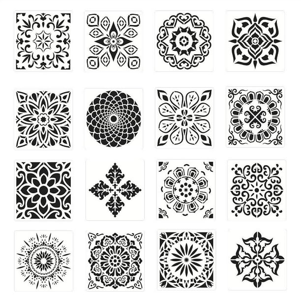16pcs / Set Plantilla de pintura de mandala de corte de plantilla reutilizable Pintura de de pared de piso (6x6 pulgadas)