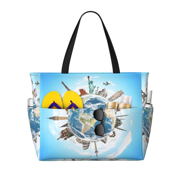 Easygdp World Travel Bolsa de Viaje de Playa de Gran Capacidad, Bolsa Tote Perfecta para la Playa, Escapadas de Fin de Semana y Viajes