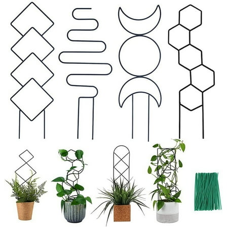 4Pack Indoor Plant Trellis for Climbing Plants, Small Garden Metal Trellis for Potted Plants Outdoor with Different Patterns for Vine Ivy Flower Plant Support