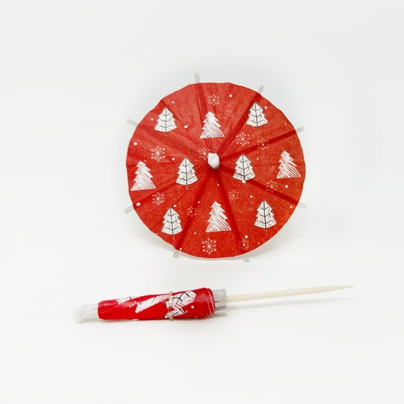Red Vintage Christmas Tree Paper Drink Umbrella Tiki Luau Party Decor (20/Bag)