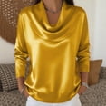 thumbnail image 4 of Silk Satin Blouses for Women Dressy Cowl Neck Long Sleeve Casual Tops Solid Color Work Shirts Holiday Party Tops Camisa Elegante Para Mujer, 4 of 5