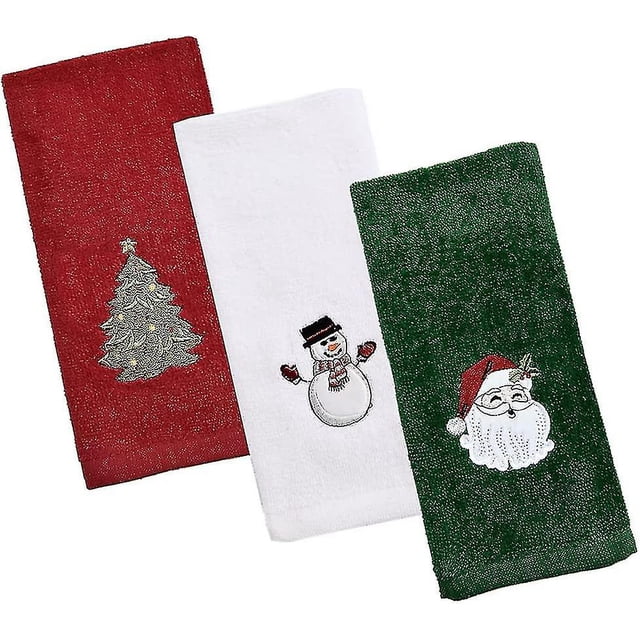 Heilwiy Juego de 3 toallas de mano navideñas, paños de cocina 100% algodón, paños de cocina suaves para el baño