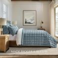 thumbnail image 2 of 3 Pieces Luxurious Velvet Quilt King Size, Ultra Soft Bedspread Coverlet Set, Double Box Stitch Lightweight Velvet Comforter for All Season with 2 Shams, Blue Linen, 108"x96", 2 of 16