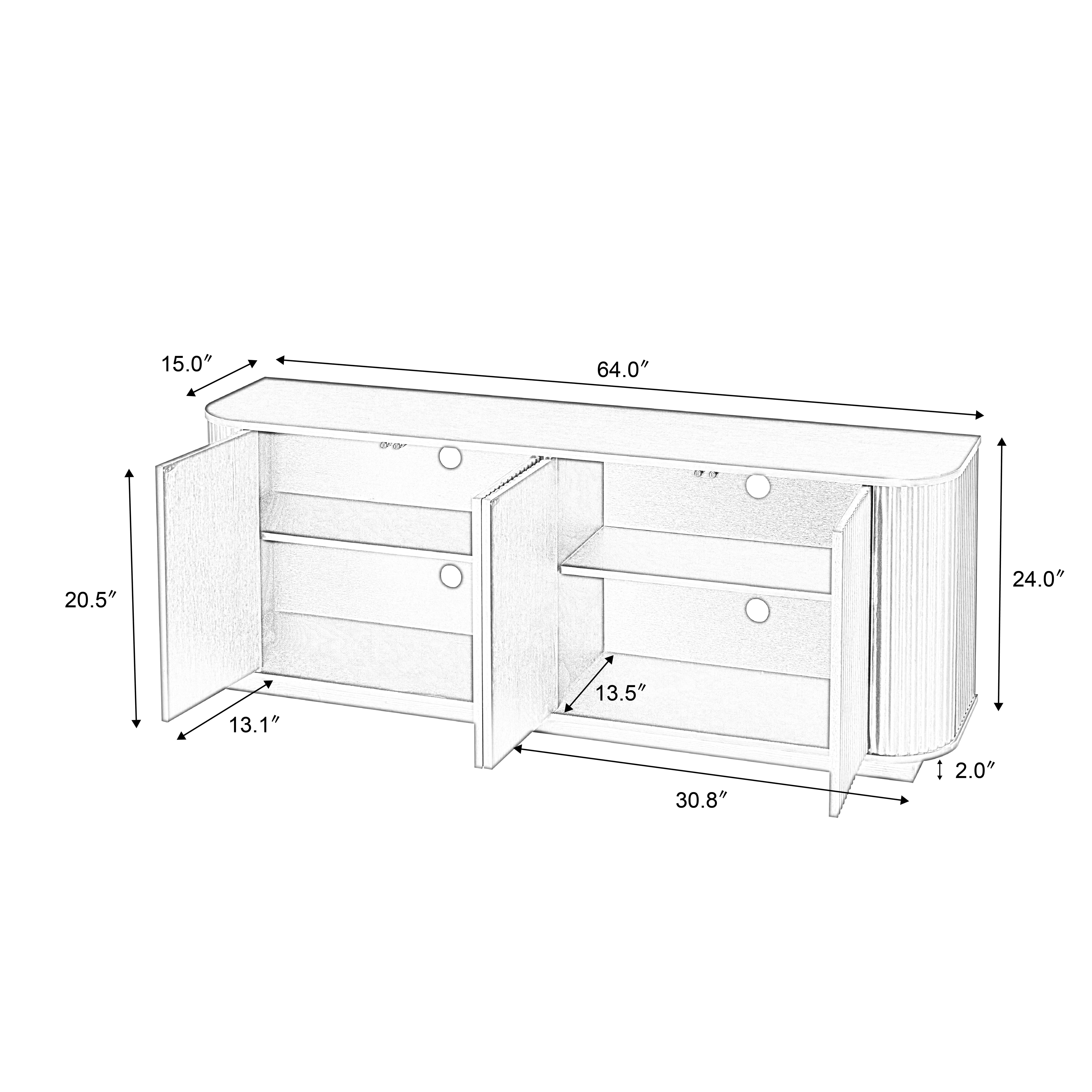 Aukfa TV Stand for TVs Up to 65", Striped Sideboard Storage Cabinet for Kitchen/Bedroom/Entryway,Natural