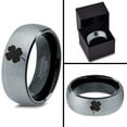 thumbnail image 4 of Tungsten Lucky Charm Four Leaf Clover Band Ring 8mm Men Women Comfort Fit Black Dome Brushed Gray Polished, 4 of 4