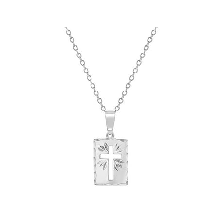 925 Sterling Silver Cutout Cross Medal Pendant Necklace Baby Children 16"