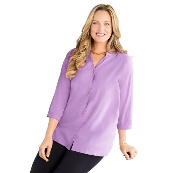 Catherines Women's Plus Size Petite Light And Airy Y-Neck Blouse