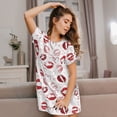thumbnail image 3 of Rateoe Red Lips Print Women’s Nightdress – Cozy Cotton Short-sleeved Sleep Shirt, Loose-Fit Sleepwear, Perfect for Relaxing and Sleeping, 3 of 6