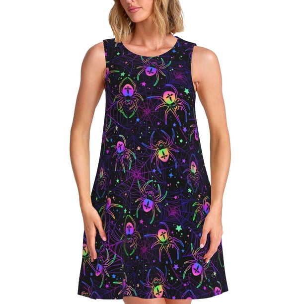 Disketp Multi-colored Spiders para Vestido sin Mangas para Mujeres, Vestidos de Verano para Mujeres, Casual y Holgado para la Playa