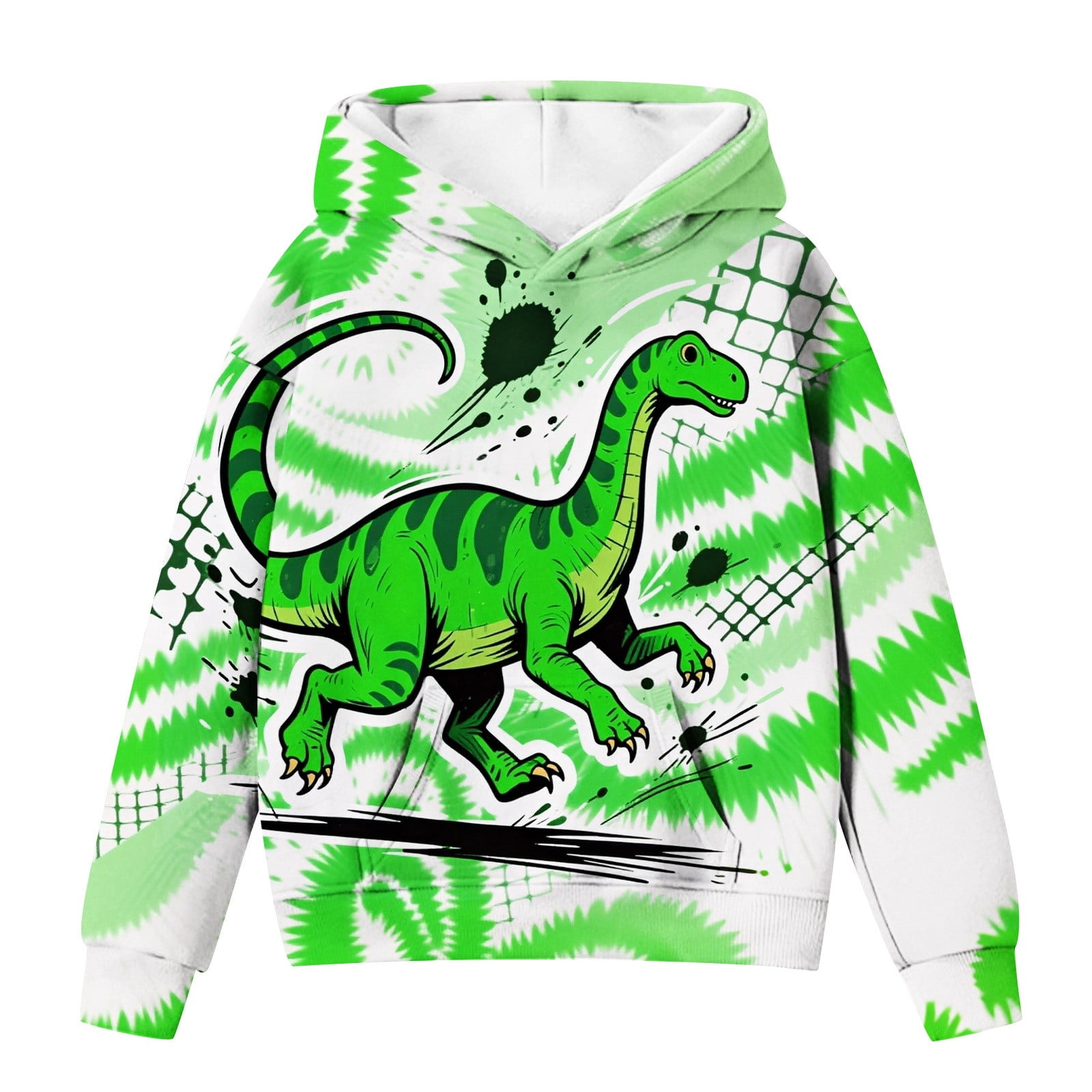 SonxaHe Big Boy Hooded Sweatshirts Tie Dye Dinosaur Print Long