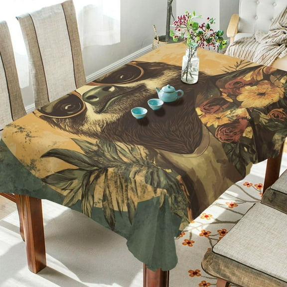 WOBOGO Fashion Sloth Pattern Square Tablecloth 54×54in Polyester Fabric Tablecloth Washable Dust Resistant Wrinkle Resistant