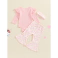 thumbnail image 5 of Nygoyerh Little Girl Fall Outfits 3M 6M 12M 18M 24M Letter Print Playwear Long Sleeves Romper + Elastic Daisy Print Flared Pants + Headband 3 Piece Sets Newborn Infant Clothing, 5 of 7