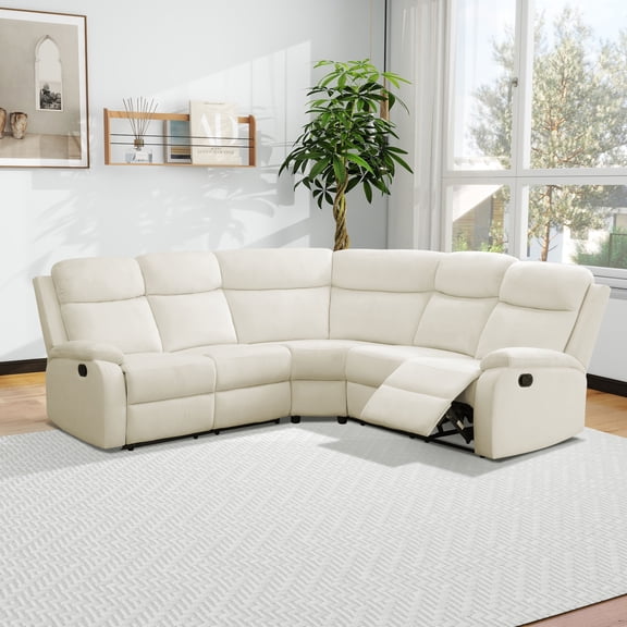 MAYEERTY 5-Seater Recliner Sofa Set - Non-Spinning Fabric with Adjustable Recline for Living Room & Home Theater