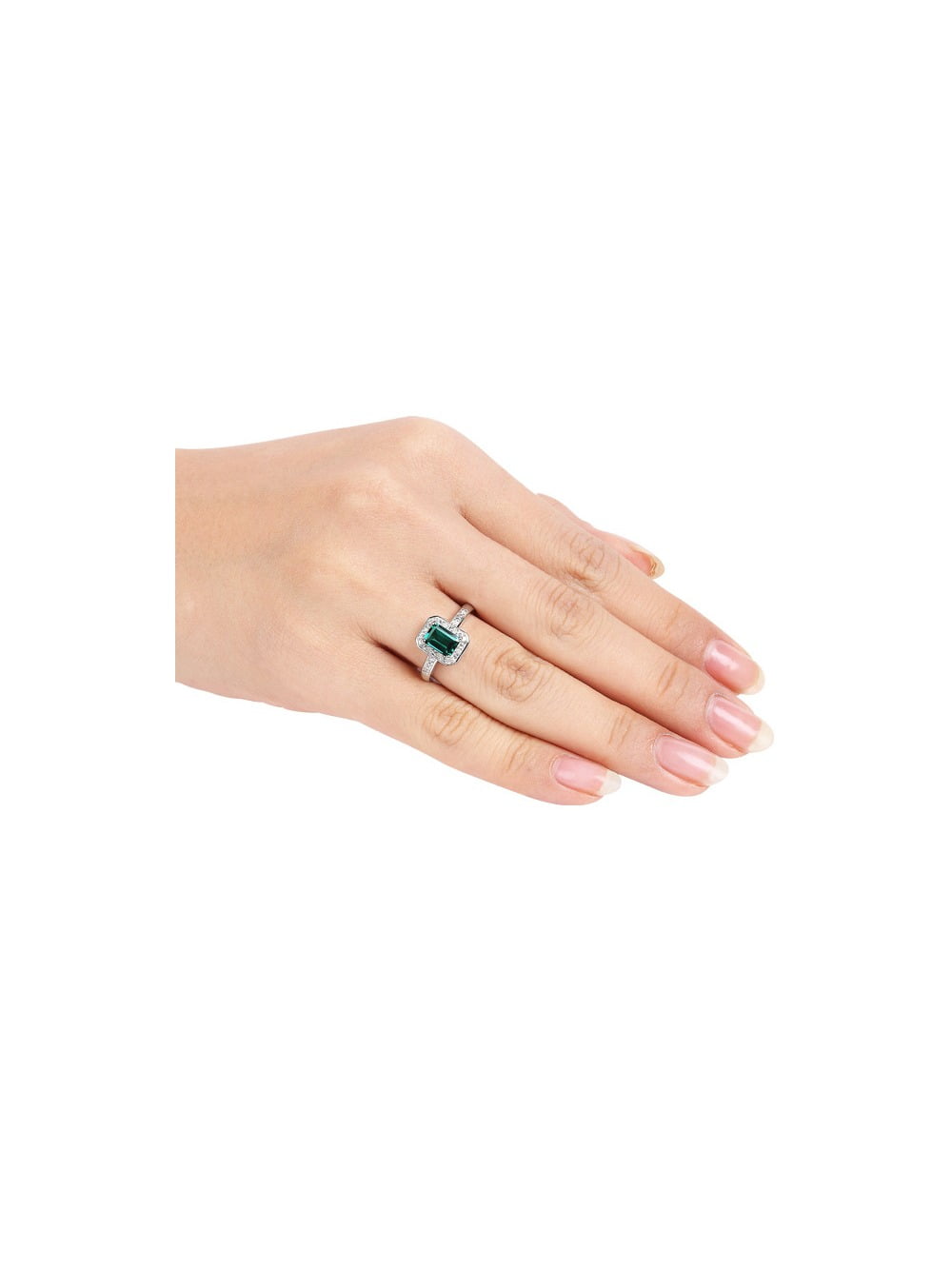 1.00 Carat (Ctw) Lab-Created Emerald Ring with Diamonds in Sterling Silver for Women