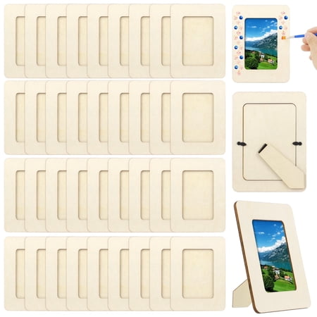 36PCS 4" x 6" Unfinished Wooden Photo Frames ,DIY Wood Picture Frames,Standing Wooden Photo Frames for Crafts Wood,Paintable Picture Frames for DIY Projects, School Crafts,Decoration