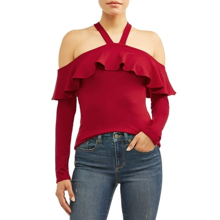 Sofia Jeans Halter Neck Ruffle Knit Top Women's