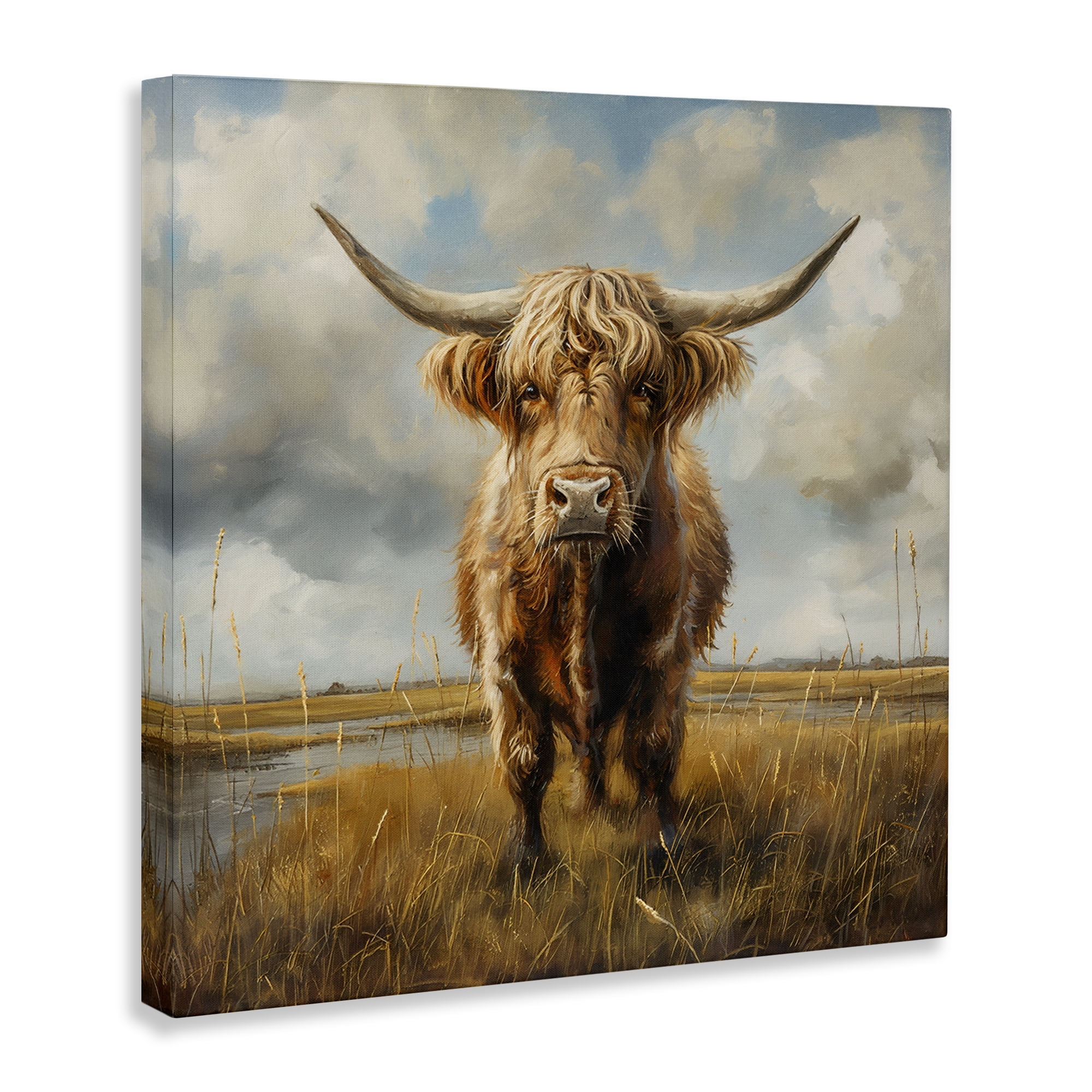Stupell Industries Cattle on Scenic Farm Animals Painting Wrapped Canvas Art Print Wall Art, 17 x 17