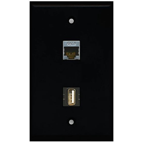 RiteAV - Black 1 Port USB A-A 1 Port Shielded Cat6 Ethernet Wall Plate