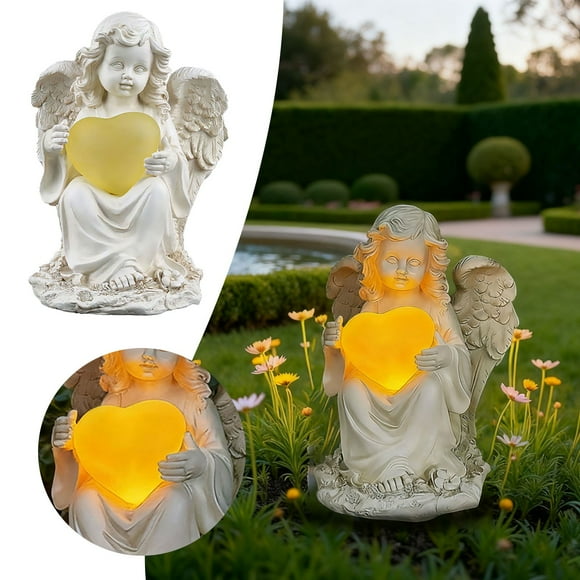 Desktop Ornament for Home Solar Angel Beat Heart Motion Figurine Resin Sculpture with Easter Design