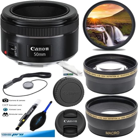 Canon EF 50mm f/1.8 STM Prime Lens Bundle | Standard Portrait Lens with UV Filter, Wide-Angle & Telephoto Lens Kit