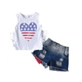 thumbnail image 3 of Letdown Outfit Sets for Toddler Graduation Girls Sleeveless Independence Day Print Fringe Lace Denim Washed Shorts Kids Clothing Sets Summer Outfits for Little Girls Independence Day Sets, 3 of 9