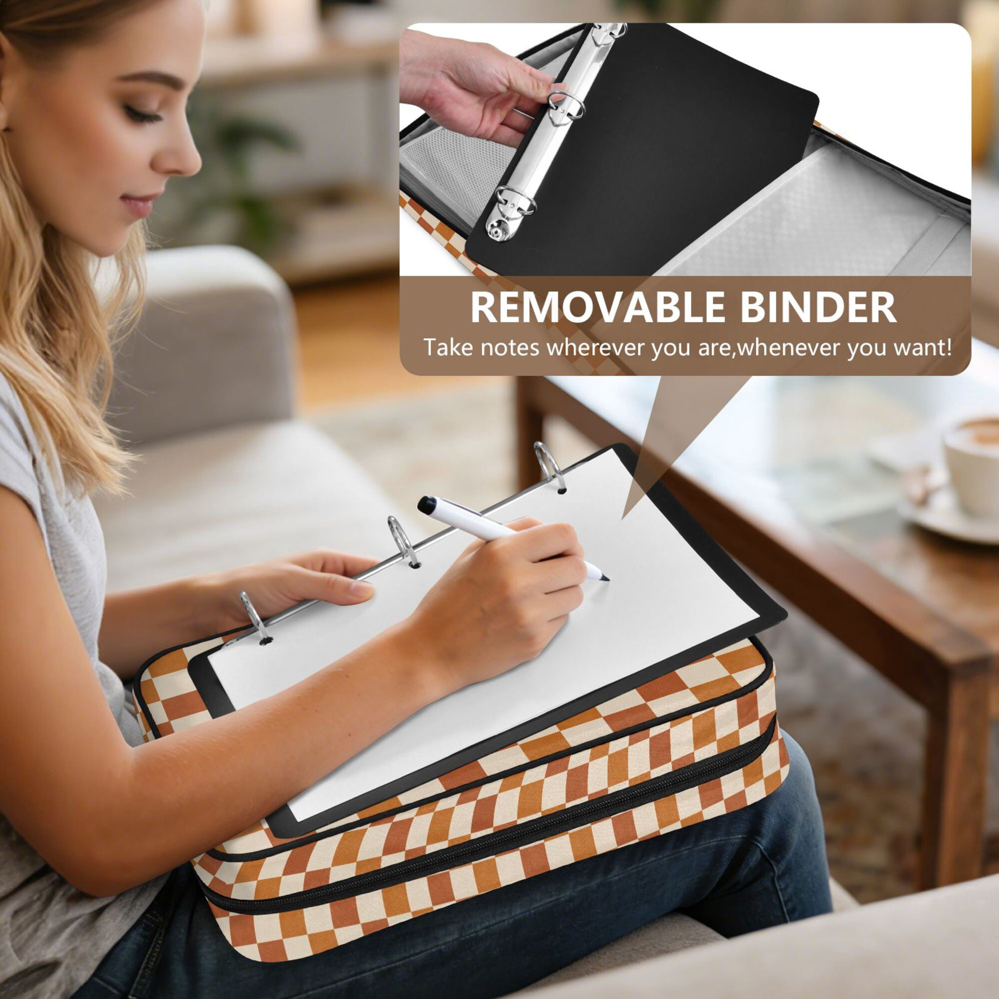 FORMRS Accordion File Folder A4 Size 7-Pocket Expanding Document Organizer Bag with 3 Ring Binder, Rusty Orange Plaid