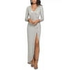 Xscape Women's Sequined Surplice Slit Gown Beige Size 14