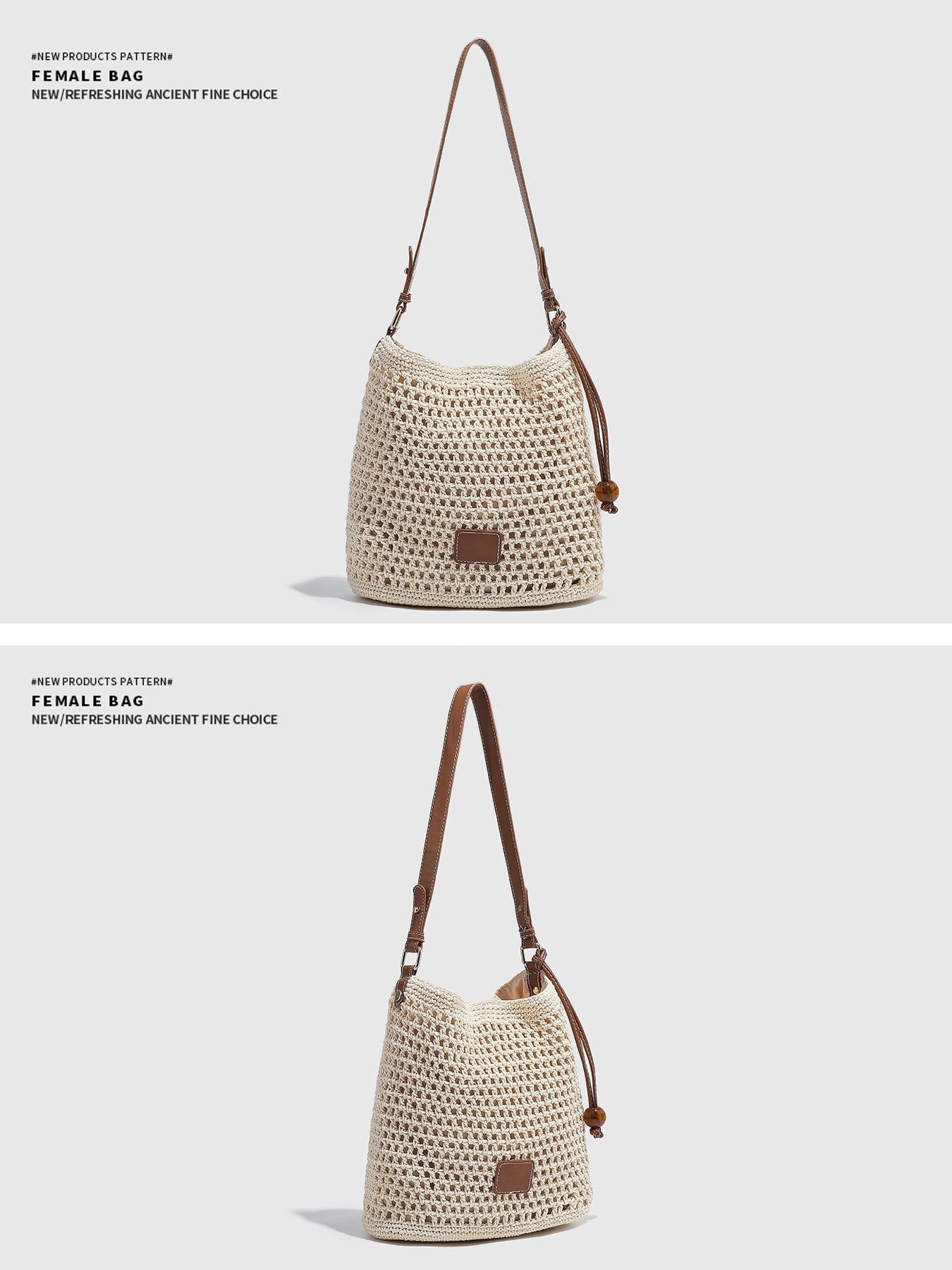 PRIYAL Women Small Cotton Crochet String Bag Handwoven Summer Beach Bag Knitted Vacation Beach Shoulder Bag Purse Handbag
