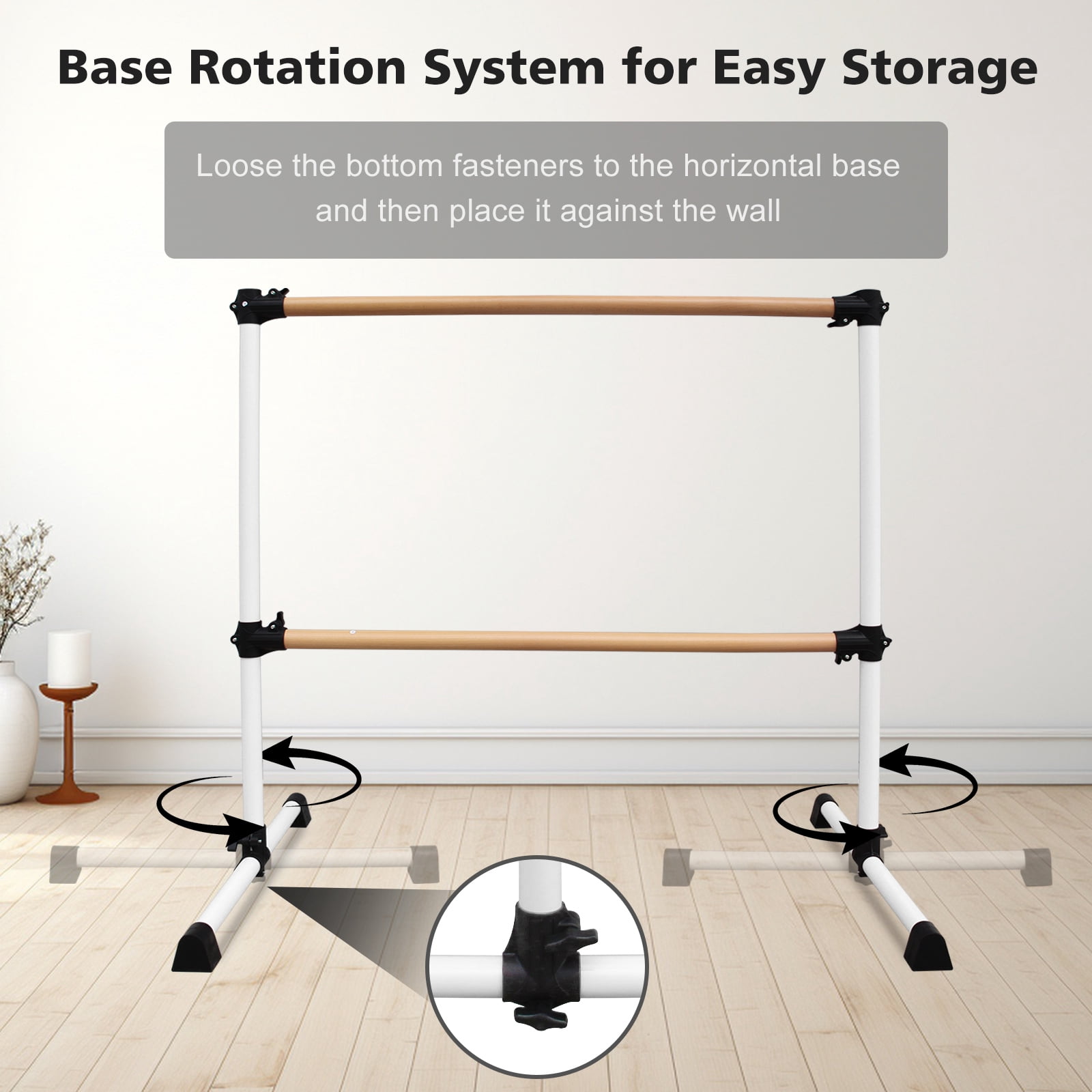 EUROCO 4FT Double Benchwood Ballet Barre, Freestanding and Adjustable Dance Barre