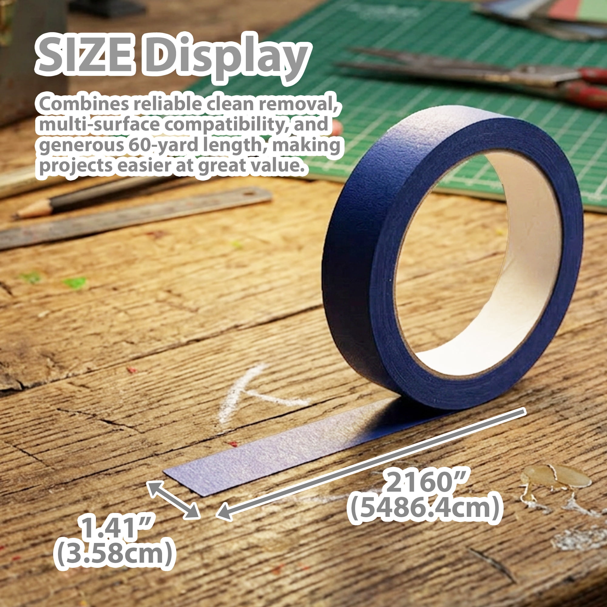 BAZIC Products Blue Painters Tape 1.41 Inches x 60 Yards, 1 Roll, Blue Masking Tape Paint Tapes Easy Removal No Residue