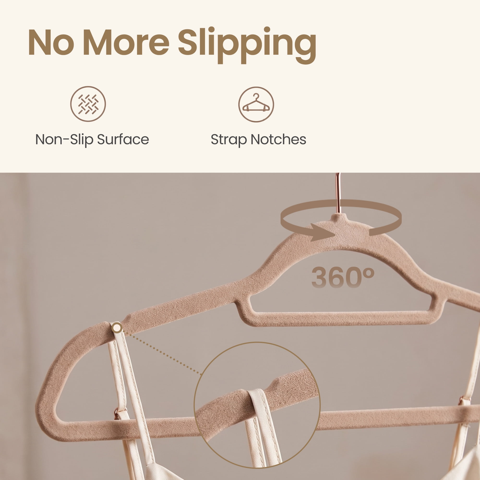 Ledrem 50-pack Velvet Hangers, Clothes Hangers with 360 Swivel Hooks, Space-Saving, Caramel Brown
