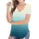 thumbnail image 4 of Puntoco - Camiseta holgada de manga corta con cuello en V y degradado informal para mujer Puntoco Puntoco-2119, 4 of 9