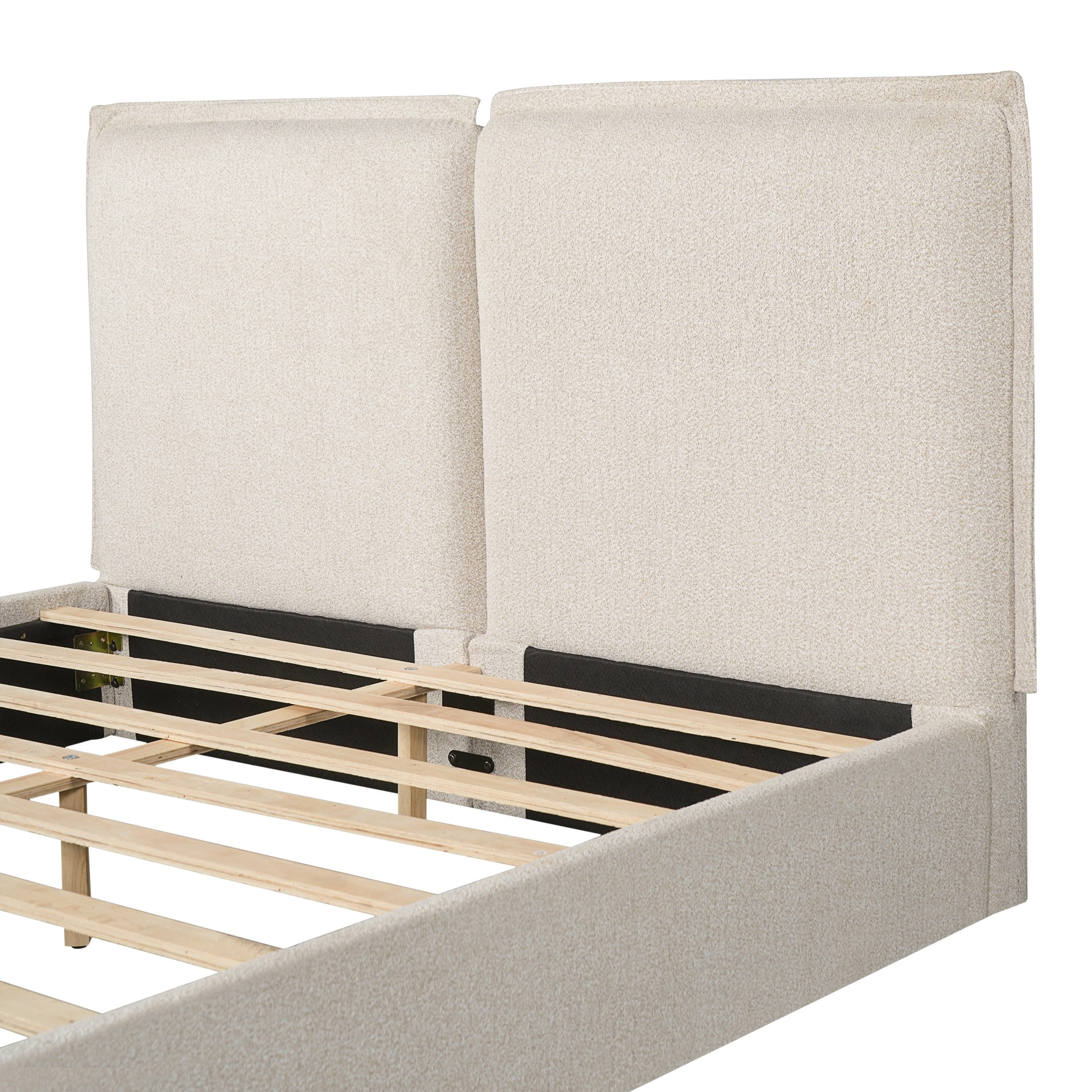 Christopher Knight Home Queen Double Pillow Bed Frame, Boucle Headboard Platform Bed, Beige